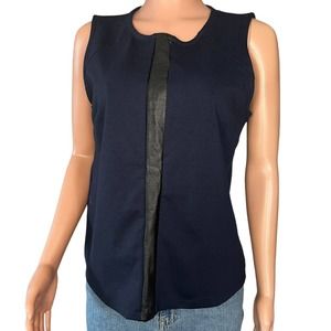 Banana Republic Shirt Womens Medium Sleeveless Navy Blue Faux Leather Accent New